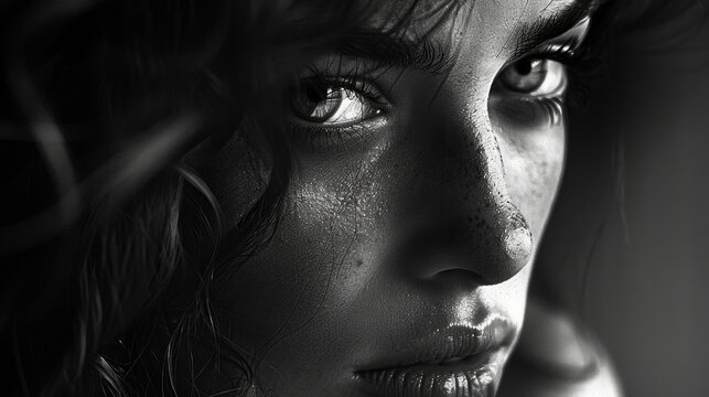 The use of dramatic lighting adds depth and emotion to an already striking portrait. Black and white art