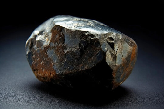 Microlite fossil mineral stone. Geological crystalline fossil. Dark background close-up.