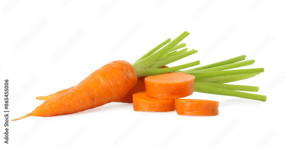 Sticker whole and cut fresh carrots isolated on white - Stickers