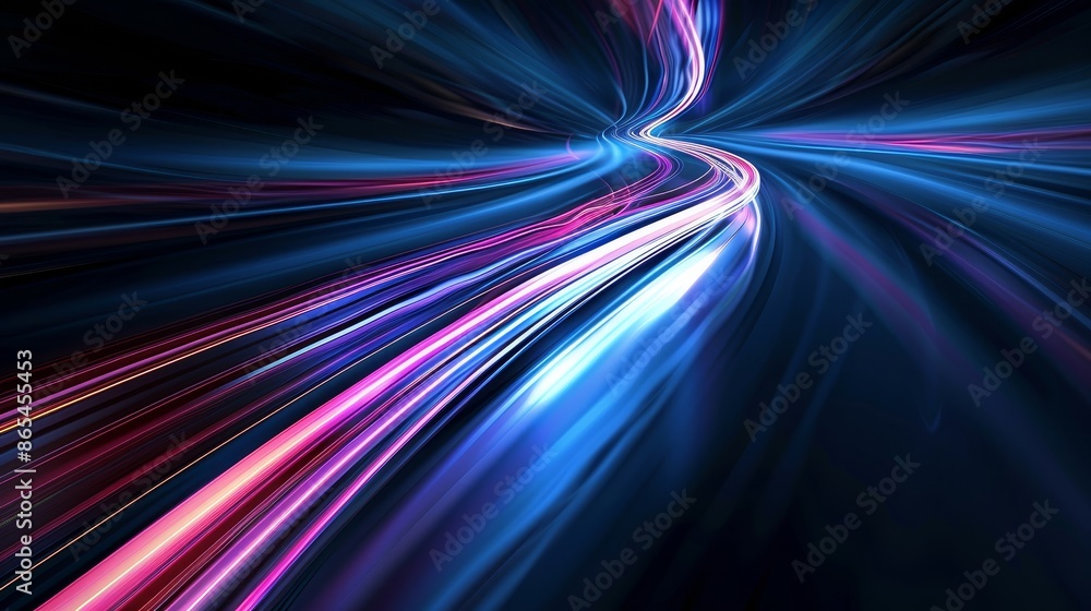 Poster a stunning display of dynamic light trails in neon hues creating mesmerizing abstract patterns again