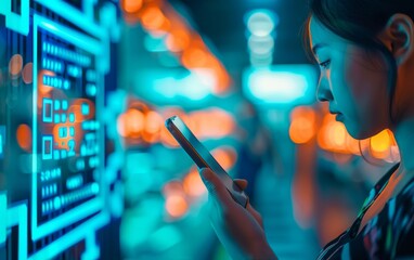 Consumer scanning a QR code for product information, techsavvy shopping, enhanced buying experience