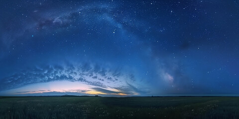 Panorama of a dark blue sunset sky at night with stars . HDR, render use, Seamless hdr 360 panorama in spherical equiangular format. Full zenith for 3D visualization, sky replacement