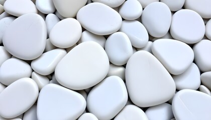 Breathtaking, macro-level image highlighting the subtle, captivating textures adorning the surfaces of a collection of spotless, chalk-white stones or pebbles