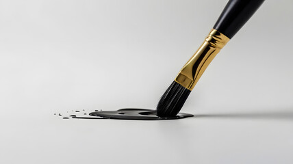 Fototapeta premium Mock-up image of a paintbrush with black paint on a white background.