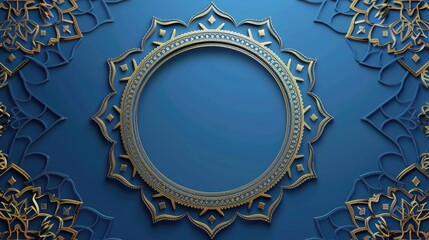 Elegant blue gold background and arabic geometric pattern border For business cards or invitation cards Use it as your wallpaper, poster and banner design.