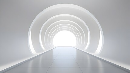 Fototapeta premium Architectural Tunnel of Modern White Concrete Arches in Symmetrical Perspective