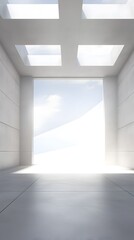 Empty Modern Architectural Interior with Bright Concrete Walls and Windows