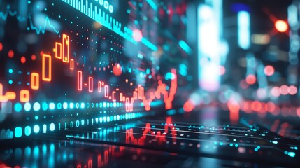 Global stock market with fluctuating graphs on a screen, economic volatility, market trends