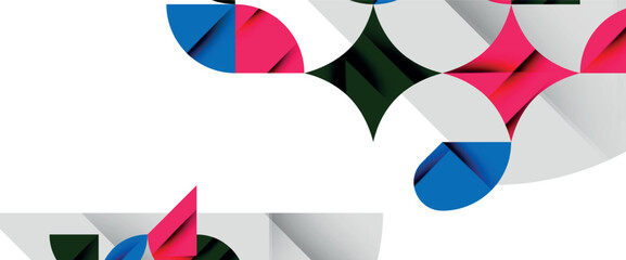 Minimal geometric elements on white. Petals, round triangles, star