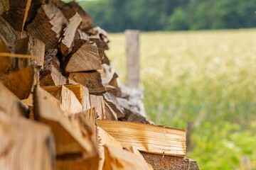close up of stacked firewood