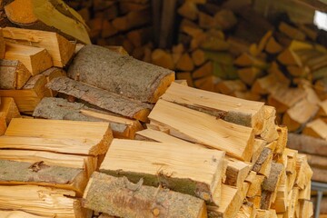 close up of stacked firewood