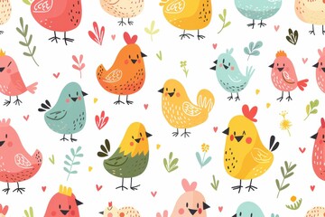 A colorful drawing of many birds with different colors and sizes