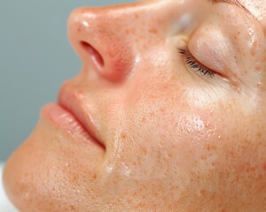 Fototapeta premium Closeup of a patient s face immediately after a chemical peel, showing fresh, rejuvenated skin, chemical peel, skin resurfacing