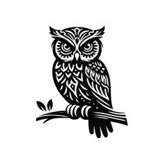 Owl Vector Silhouette, Cute Owl Silhouette in white background