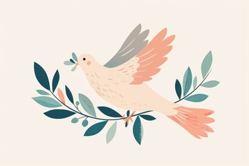 A bird is flying over a wreath of leaves