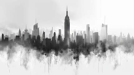 Obraz premium Cityscape with silhouettes of tall skyscrapers and office buildings. Panoramic landscape of the metropolis. Silhouettes of a modern city. Business district of the city. Vector illustration
