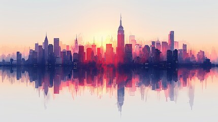 Naklejka premium Cityscape with silhouettes of tall skyscrapers and office buildings. Panoramic landscape of the metropolis. Silhouettes of a modern city. Business district of the city. Vector illustration