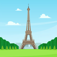 Eiffel Tower in Paris Vector Illustration. France tourist attraction Landmark.