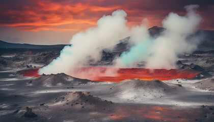 Dramatic Volcanic Eruption at Sunset Generative AI