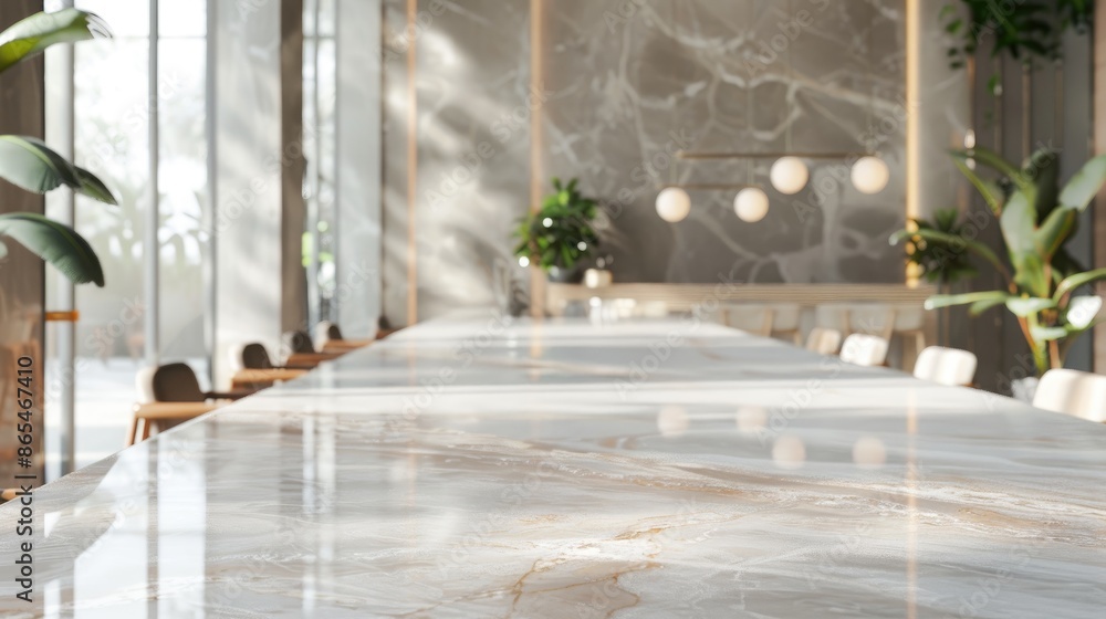 Poster luxury marble table with coworking space background for product display with natural vibes