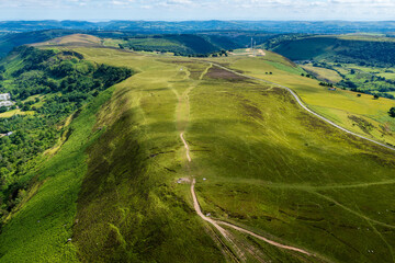 Aerial view of the Domen Fawr mountain between Tredegar and Ebbw Vale in South Wales