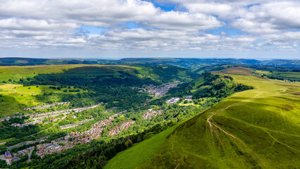 Aerial view of the town of Ebbw Vale in the South Wales Valleys, UK