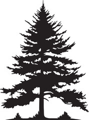 Pine Tree Silhouette Vector Illustration White Background