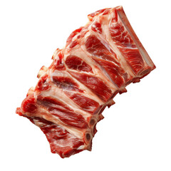 Fresh raw ribs isolated on white background. High-quality meat, perfect for culinary uses. Close-up shot of marbled beef ribs.