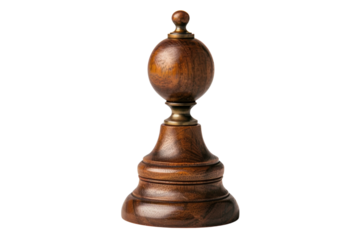 Wooden pawn chess piece isolated on white background. Classic board game figure made of dark polished wood.