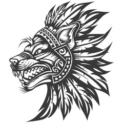 tribal animal head using Aztecs style design with engraving style