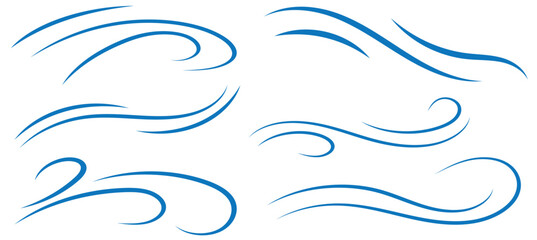Set of wave shapes, wave formats, shapes, wave forms of water or wind flows. symbol shapes of wind and water waves flow. colorful fill icons