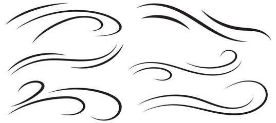 Fototapeta premium Set of wave shapes, wave formats, shapes, wave forms of water or wind flows. symbol shapes of wind and water waves flow