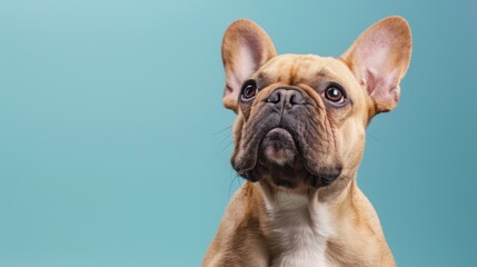 Fototapeta premium Charming French Bulldog Against a Soft Blue Backdrop