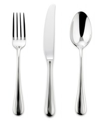 Shiny Silverware Set on White Background