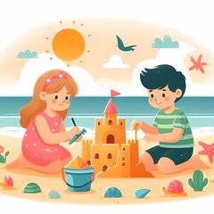Naklejka premium Children playing vector illustration isolated on a white background