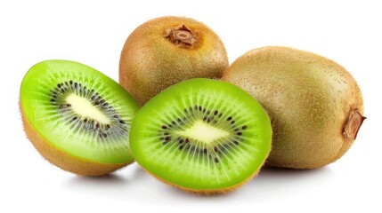 Fresh Kiwi Fruit and Slices Isolated on White