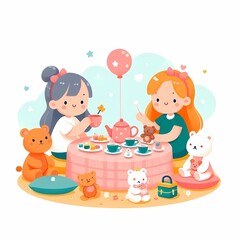 Fototapeta premium Children playing vector illustration isolated on a white background