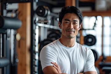 a man with his arms crossed standing in gym