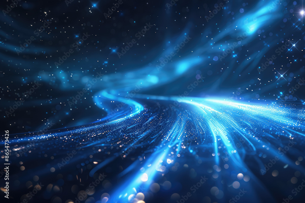 Poster a blue and white abstract image of a space with a blue background with stars and lines
