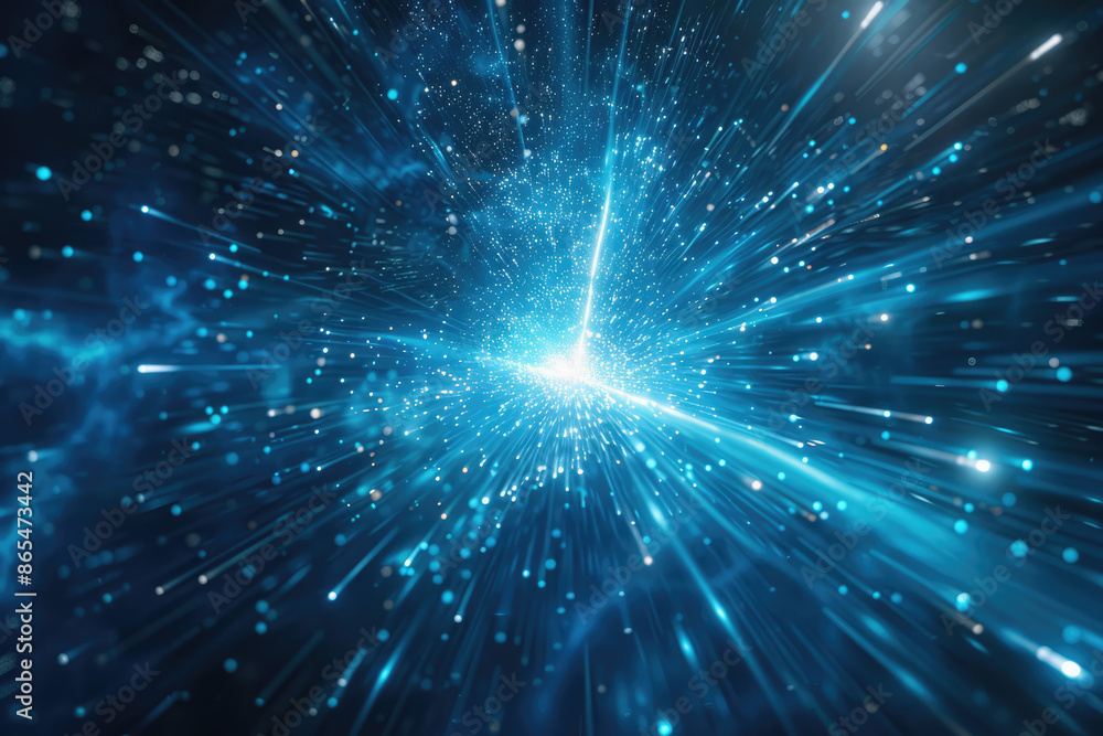 Poster a blue and white abstract image of a space with a blue background with stars and lines