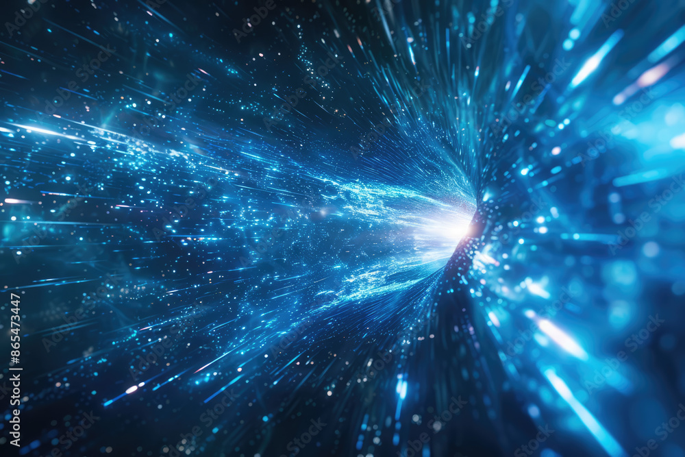 Poster a blue and white abstract image of a space with a blue background with stars and lines