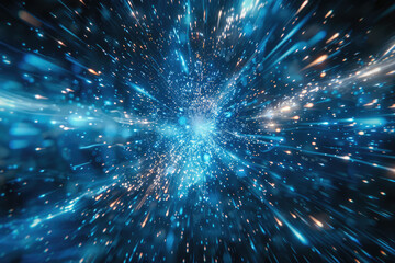 Fototapeta premium a blue and white abstract image of a space with a blue background with stars and lines