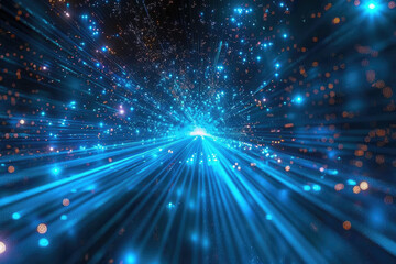 Fototapeta premium a blue and white abstract image of a space with a blue background with stars and lines