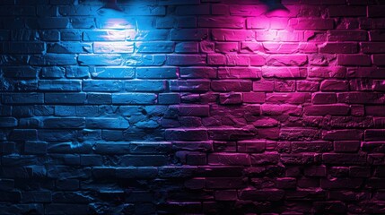 Modern two color neon lights, blue and pink, with a dark brick wall background. It can be used as your background image, poster and banner design