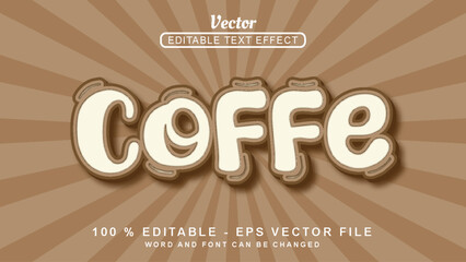 Editable 3d text effect coffe simple style isolated on brown background