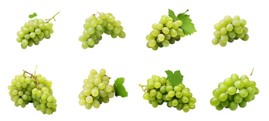 A bunch of green grapes with leaves. PNG image. PNG files