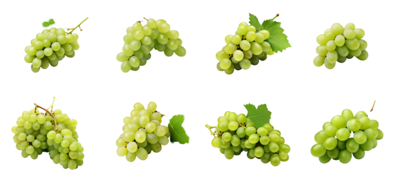 A bunch of green grapes with leaves. PNG image. PNG files