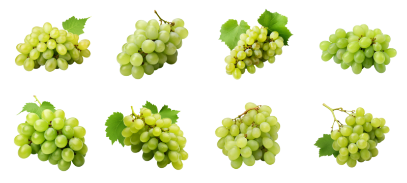 A bunch of green grapes with leaves. PNG image. PNG files