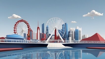 A stunning city skyline featuring tall skyscrapers