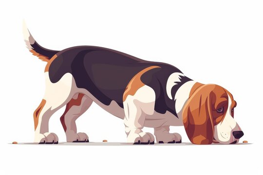 Digital art of a basset hound dog sniffing the ground. Cute and colorful illustration perfect for pet lovers and dog-themed designs.